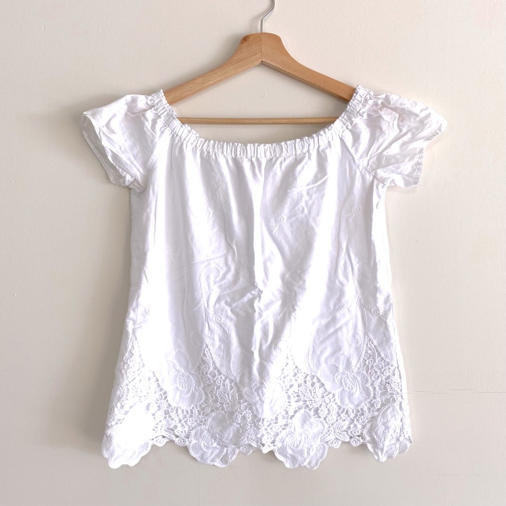 5|48 White Eyelet Lace Boho Scoop Neck Blouse Top